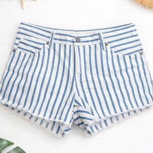Levi's Junior Size 11 Shorts Cut Off Raw Hem White Blue Striped